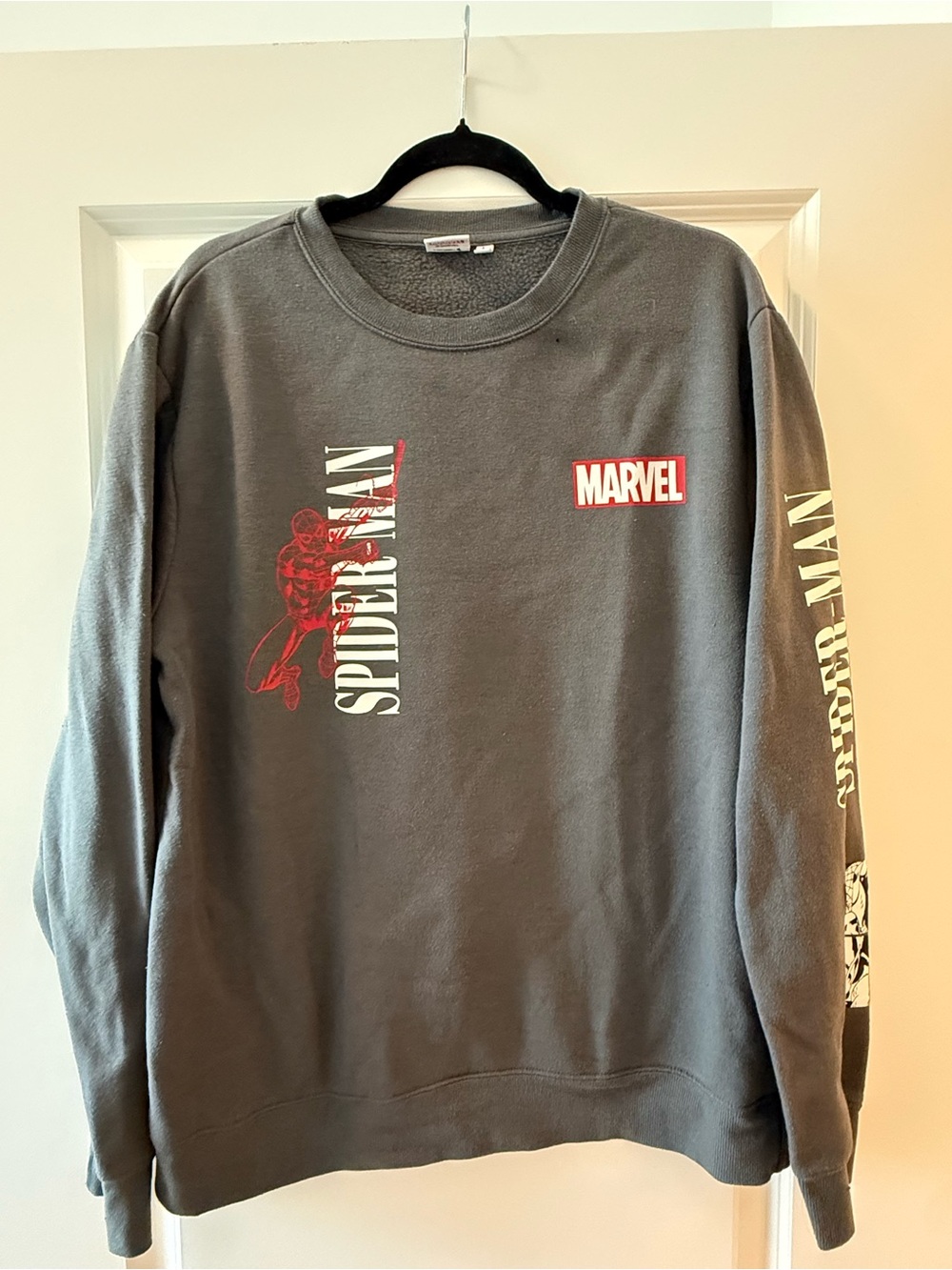 Marvel Spider-Man Gray Crewneck with Red Logo Accents